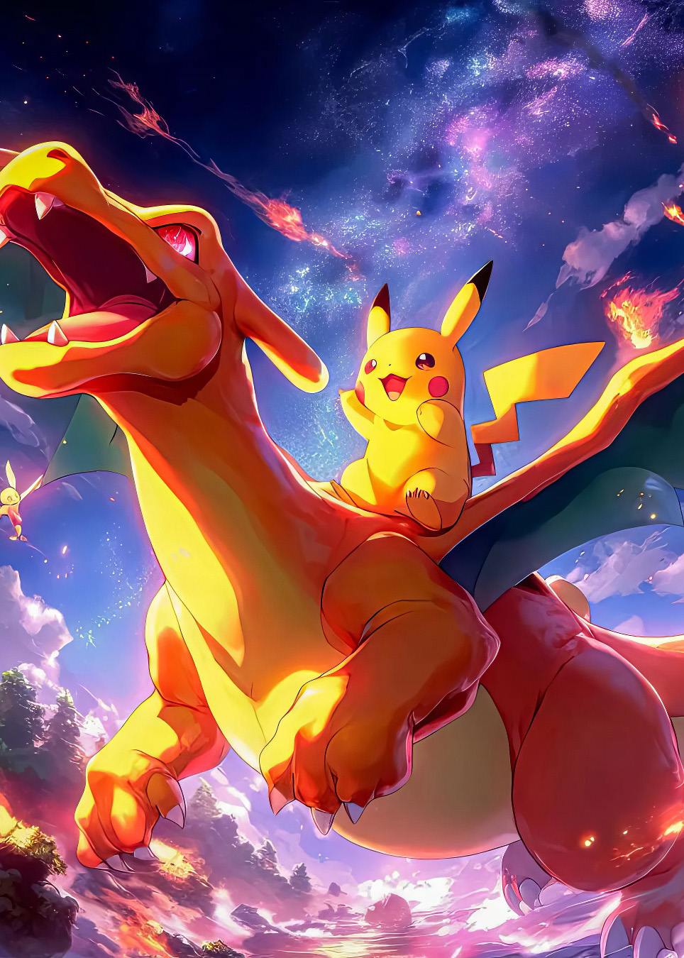 Hliníkový obraz na stene - Charizard + Pikachu